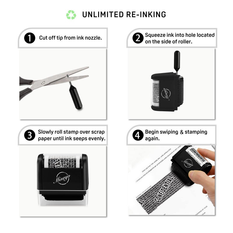 Miseyo Identity Theft Protection Roller Stamp Set - Black (3 Refill Ink Included) - Image 4
